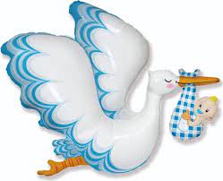 И 38 Аист с ребенком Голубой / Stork Baby Boy / 1шт /, Фольгированный шар			 