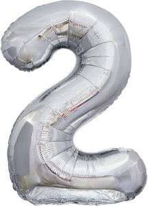 Шар (34''/86 см) Цифра, 2, ЭКО, Серебро, в упаковке 1 шт.